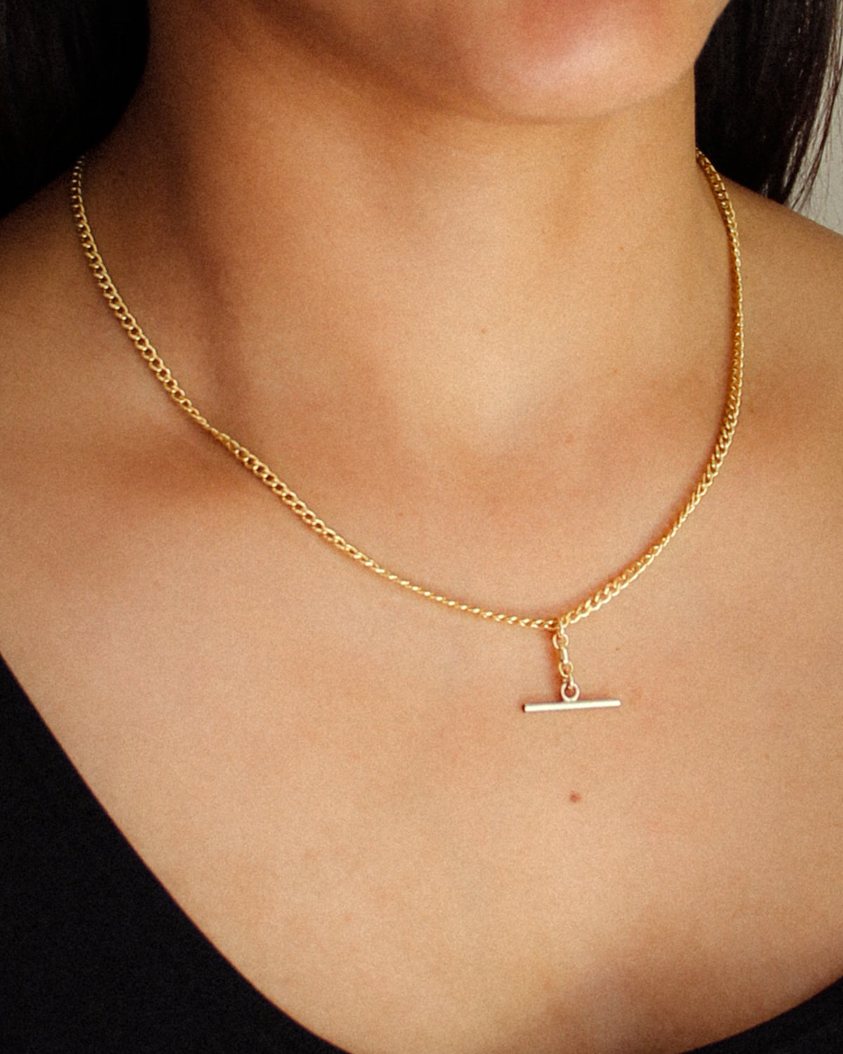 Gold-filled T-bar necklace